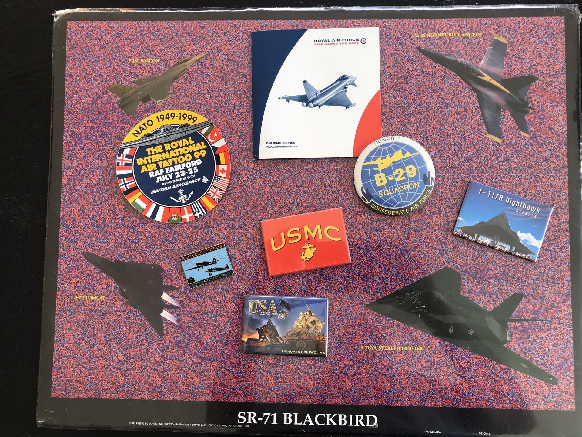SR71 magic eye poster and miscellaneous military items, magnets etc.