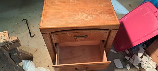 Oak Wood Nightstand with Two Drawers