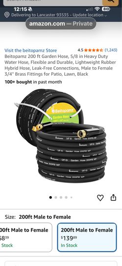 $55 200 ft Garden Beitopamz Hose, 5/8 in Heavy Duty 200psi