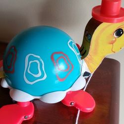 Fisher Price 773 Turtle Pull Toy Wooden Wheels Made in USA 1962

