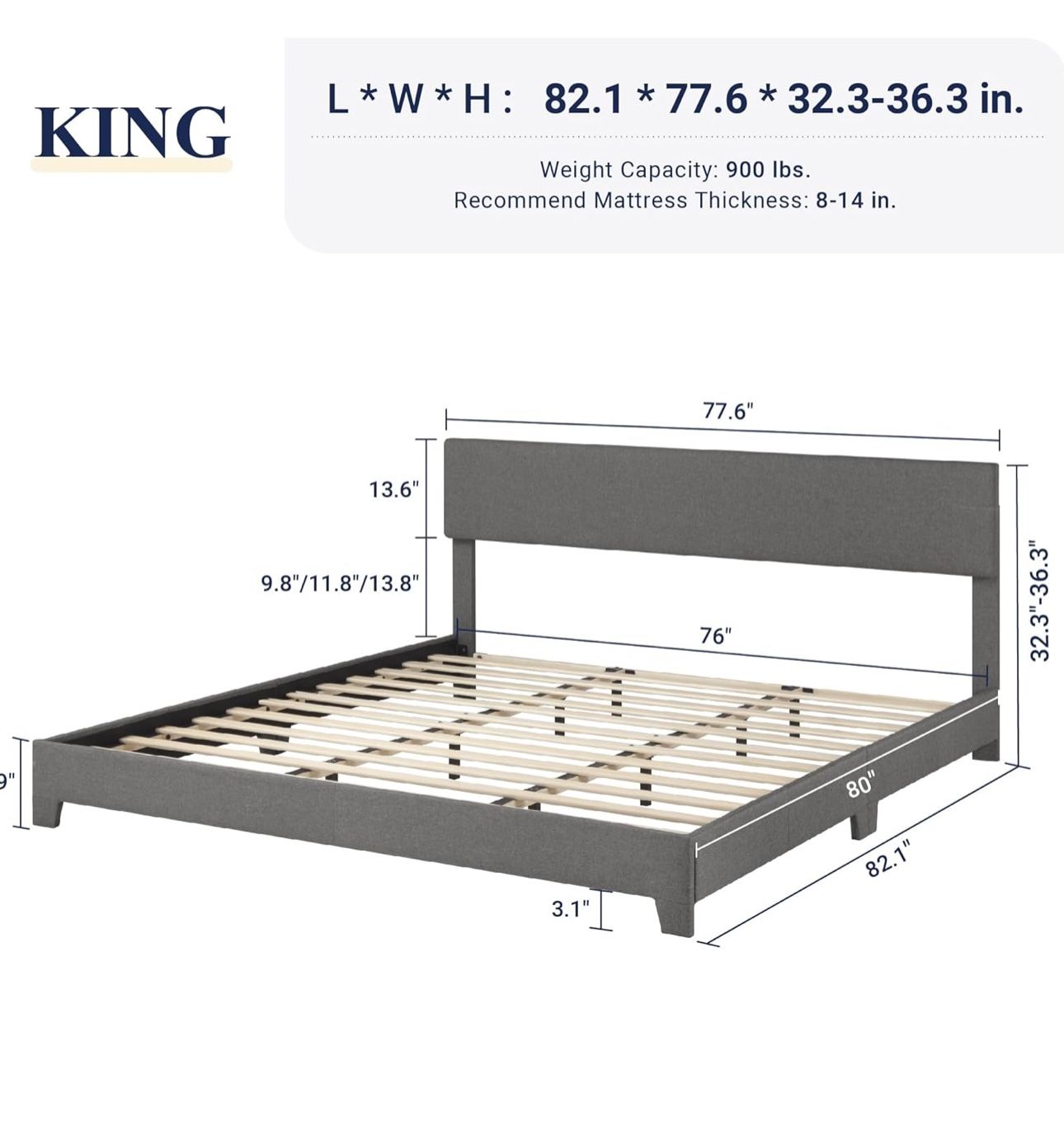 King Bed Frame New In Box Grey