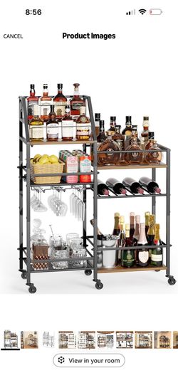 Rolling Bar Cart with Wine Glass Holder, Bar Carts for The Home, Bar Stand for Home, Small Mini Bar for Whiskey Wine, Liquor Cart for Home Bar, Alcoho