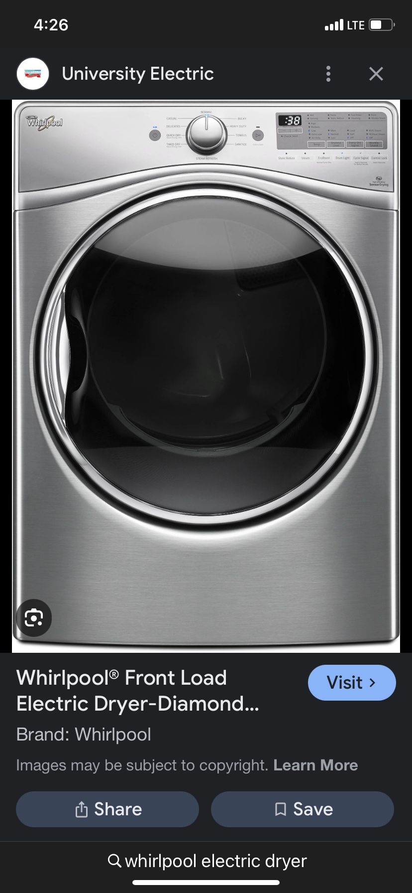 Electric Whirlpool Dryer For Sale