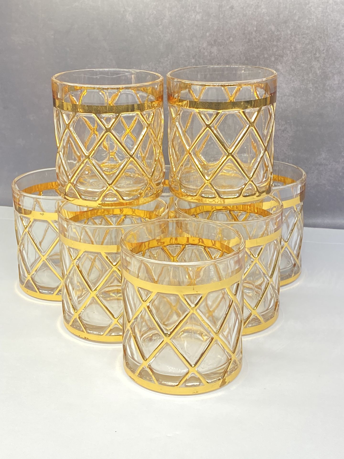 Set of (8) Gorgeous Joseph Altuzarra Lowball Glasses 18K GOLD Lattice Old Fashioned Glasses.