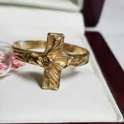 14k Yellow Gold Crucifix Rim Design Ring Size 10