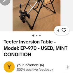 Teeter Inversion Table - Model: EP-970 - USED, MINT CONDITION