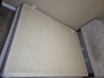 Queen Bed Frame + Box Spring + Mattress - Upholstered Tufted Headboard - Light Beige