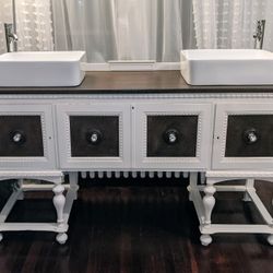 Gorgeous Vintage Cabinet Double Sink Vanity With Matching Vessel Sinks (Faucets And Drain Stops Included)