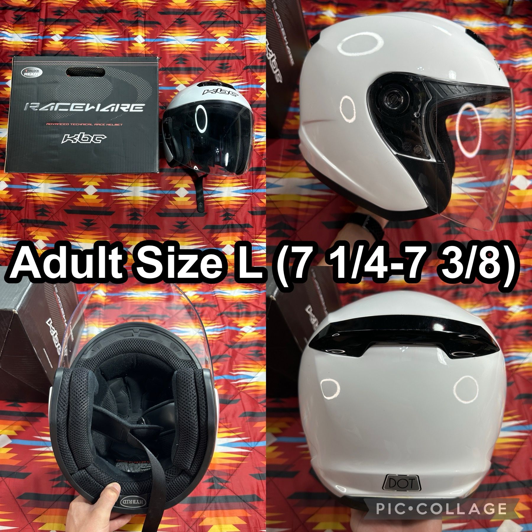Harley-Davidson KBC Motorcycle Open Face Helmet White Black Adult Size Large