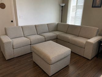 Home Reserve Ray Modular Sectional + Storage Ottoman – Herringbone Gray