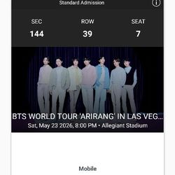 BTS Tickets May 23rd Vegas 4 Tickets Section 144