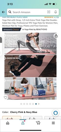 Yoga Mat with Strap, 1/3 Inch Extra Thick Yoga Mat Double-Sided Non Slip, Professional TPE Yoga Mats for Women Men, Workout Mat for Yoga, Pilates and 