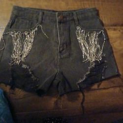 Rhinestone Strip Dangly Booty Shorts
