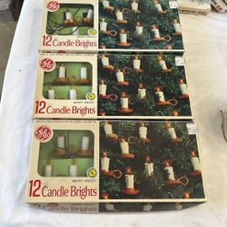 Vintage Three Lots Of Christmas Lights lights of 12 candle bright called Mary midget. They are candle holders and candle Christmas tree lights.