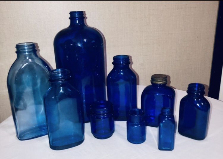 Vintage Blue Empty Medicine Bottles(9)