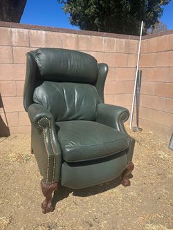 Green Leather Wingback Recliner Chair with Nailhead Trim & Ball & Claw Feet