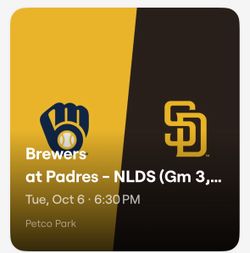 NLDS - Brewers at Padres (Gm 3, HG 1) Tue, Oct 6 • 6:30 PM Petco Park