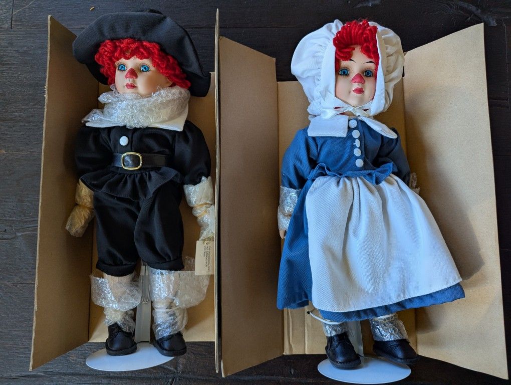 Marie Osmond Raggedy Ann & Andy "Pilgrim" Dolls 17"