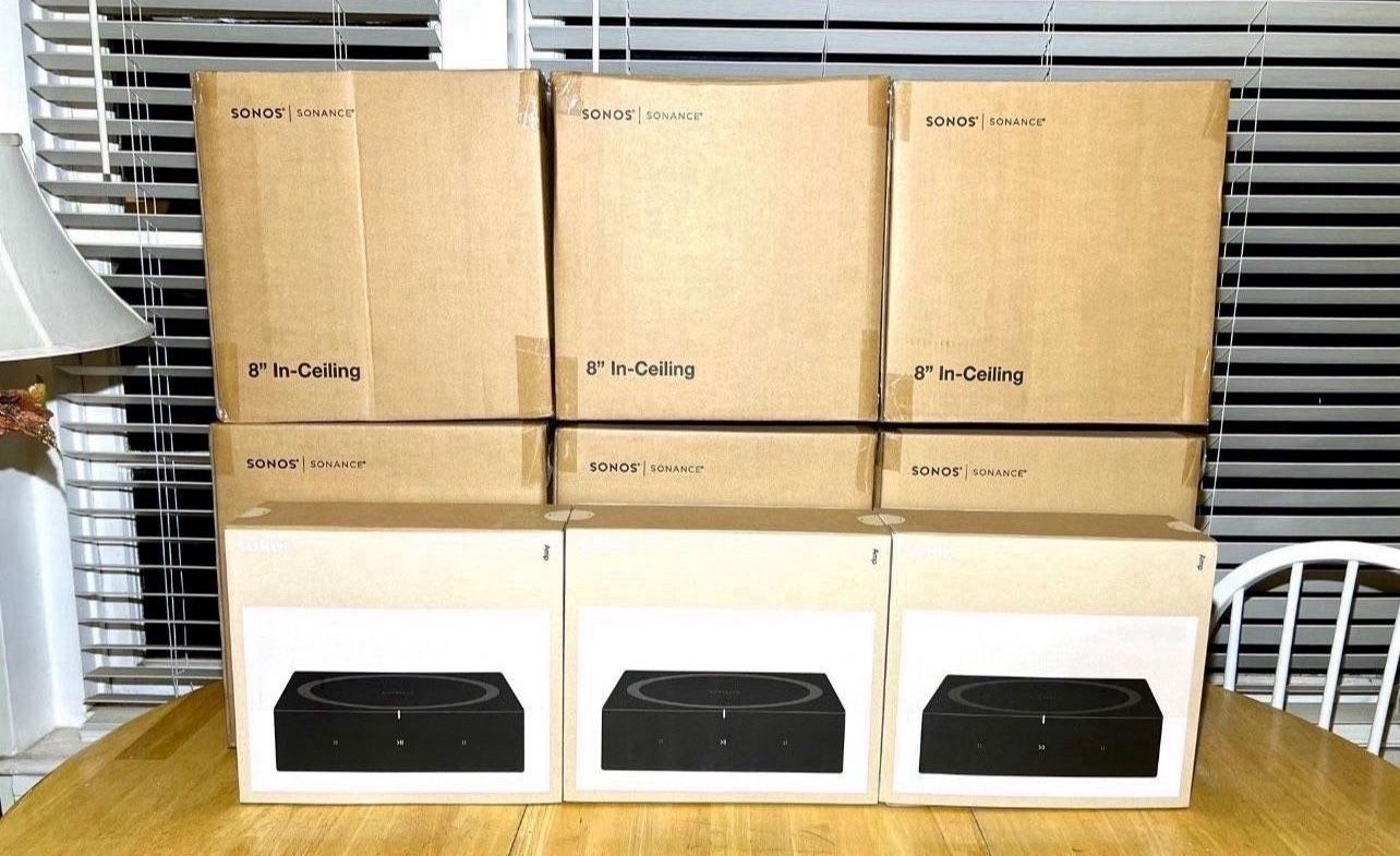 Sonos 8 Inc In Ceiling Speakers Bundles With Sonos Amps. 12 x 8” In Ceiling Speakers + 3 X Amplifiers. All Brand New, Warranty Too