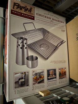 Parini 11.75" Stainless Steel Chicken Roaster / Flavor-Enhancing Roaster + Vegetable Grill Basket.