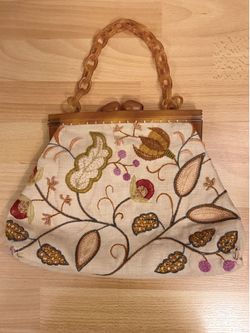 1950’s-1960’s Vintage Acrylic Butterscotch Embroidered Handbag