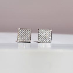 Square Shape Moissanite Cluster Earrings 925 Sterling Silver with Certificate