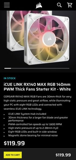 Corsair iCUE LINK RX120 RGB 120mm PWM Thick Fans Starter Kit - White