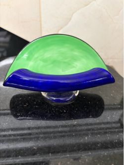 Thames glass signed hand blown glass Art glass photo picture card holder display