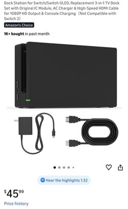 Dock Station for Switch/Switch OLED, Replacement 3-in-1 TV Dock Set