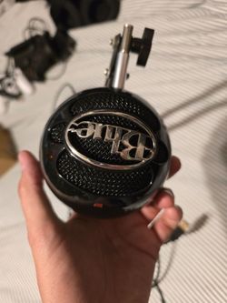 Blue Snowball microphone and stand