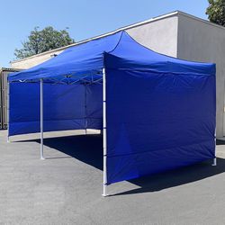 (New) $205 Heavy Duty 10x20 ft Canopy Ez Pop Up Tent with (4) Sidewalls, Color White or Blue 