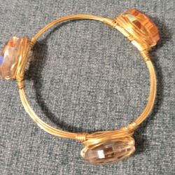 Wire Wrapped Amber Glass Bangle Bracelet