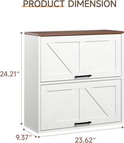 HollyHOME Bathroom Wall Cabinet, Farmhouse Barn Door Wood Medicine Cabinet with Adjustable Shelves, Wall-Mounted Over-The-Toilet Storage,White