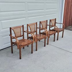 Vintage Shin Lee Oak Captain's Dining Chairs Postmodern 