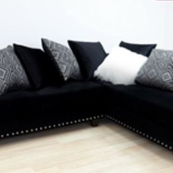 Gorgeous Black Colored Sectional with Studs