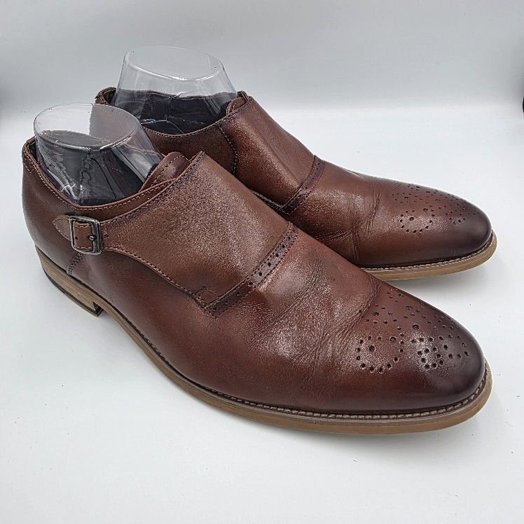 Stacy Adams Desmond Monk Strap Wingtip Cap Toe Brown Leather Mens Shoes 11 WIDE