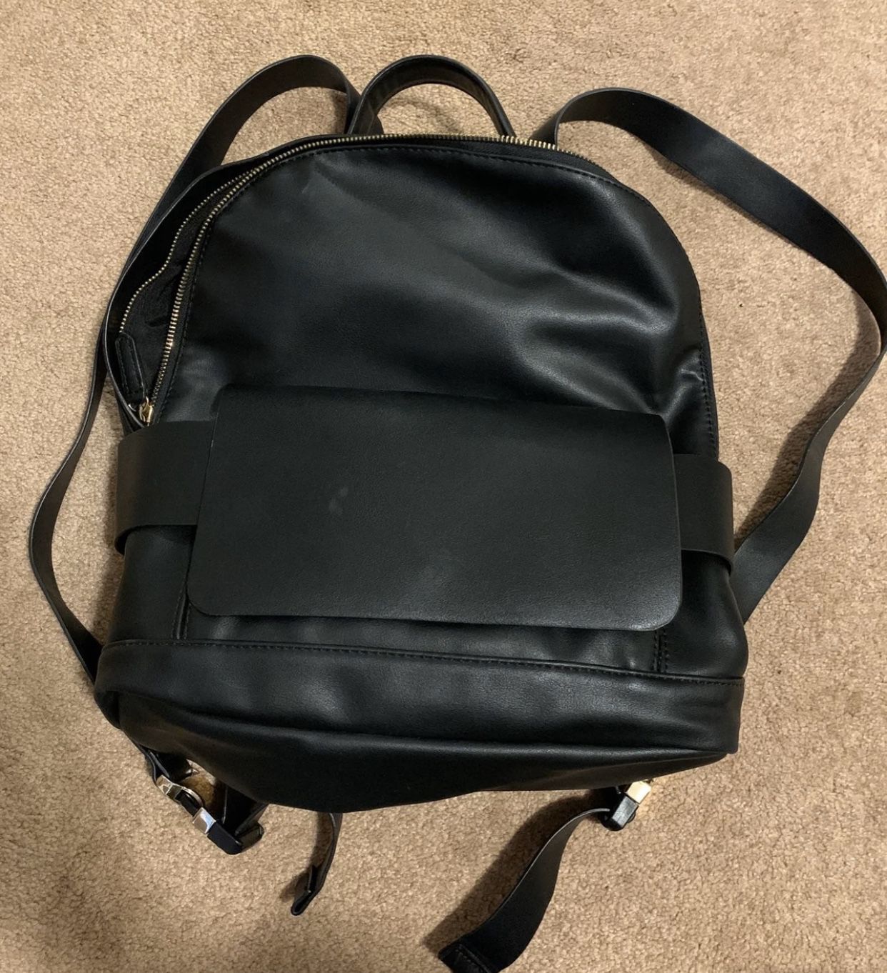 ZARA black faux leather stylish structured backpack