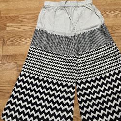 Westside white zigzag Printed Cotton High Rise Wm's L Palazzo Flowy 70's Boho