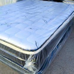 queen orthopedic bamboo pillow top mattress and box spring brand new