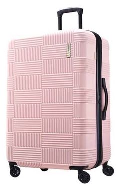 New 28" American Tourister NXT Luggage Hardside Checked Spinner Suitcase Pink