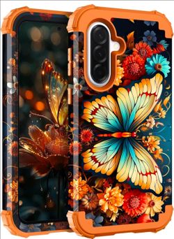 Samsung Galaxy A57 5G Butterfly Protective Phone Case – Orange 🦋🌸
