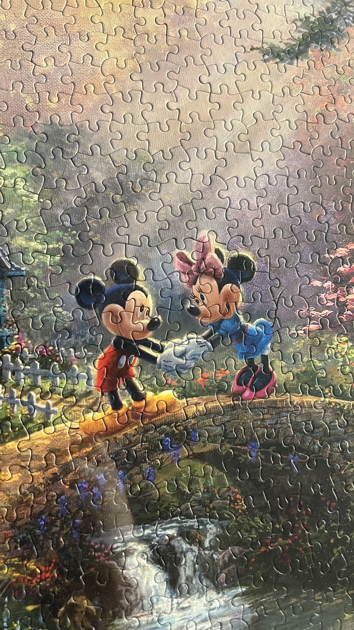 Framed Thomas Kinkade Disney Mickey Minnie Love Bridge Puzzle