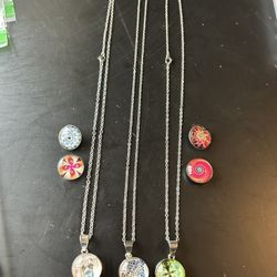 (B)Three Snap Charm  Necklaces Stainless Steel