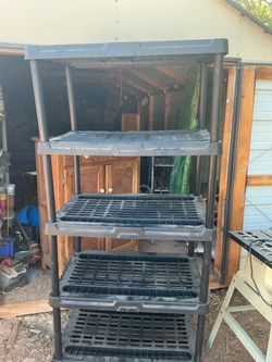 5-Tier Black Plastic Utility Shelving Units 71 inches tall 23 deep 35 wide