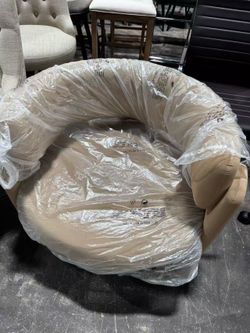 Modern Velvet Accent Chair, Upholstered Barrel Chair, Comfy Side Arm Chair with 3 Legs for Living Room, Bedroom, Reading, Khaki $80