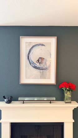 Large Framed Abstract Art Print – Blue, Gray & Neutral – 25” x 33”