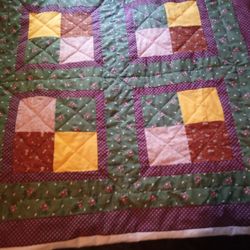 Baby Quilt Four Patch In Green Yellow An Brown