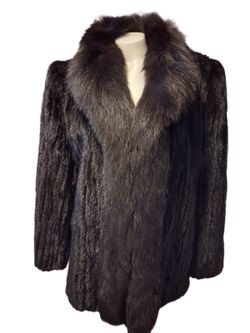 Vintage SAGA Ranch Mink Corded Fur Coat with Plush Fox Fur  Collar  - Large