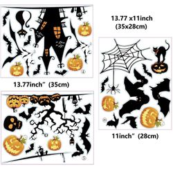 Happy Halloween Wall Stickers Ghost Witch Pumpkin Wall Stickers Scary Bat Skeleton Cat Window Clings Decals Halloween Removable Wall Art Decals for Wa