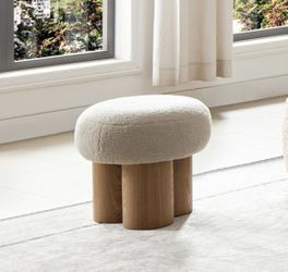 Newly Assembled Mushroom Foot Stool, Round Teddy Fabric Ottoman with Non-Skid Legs, Small Footrest for Under Desk, Sofa Couch